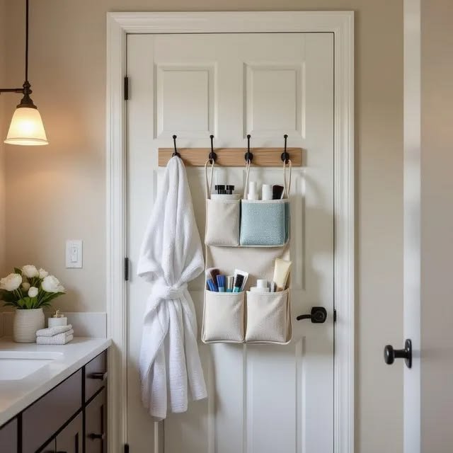 The Bathroom Door: One Towel Hook Is Not a Storage Strategy