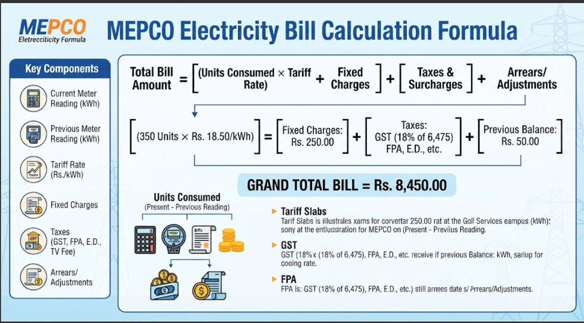 MEPCO Electricity Bill Calculation Formula
